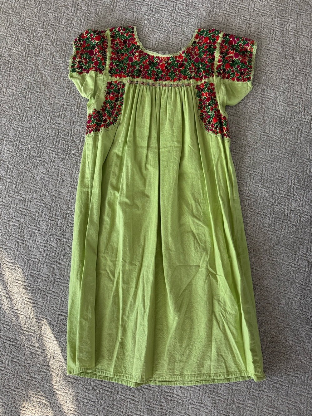 100% Cotton Lime Green Embroidered Floral Maxi Dress - Picture 3 of 5
